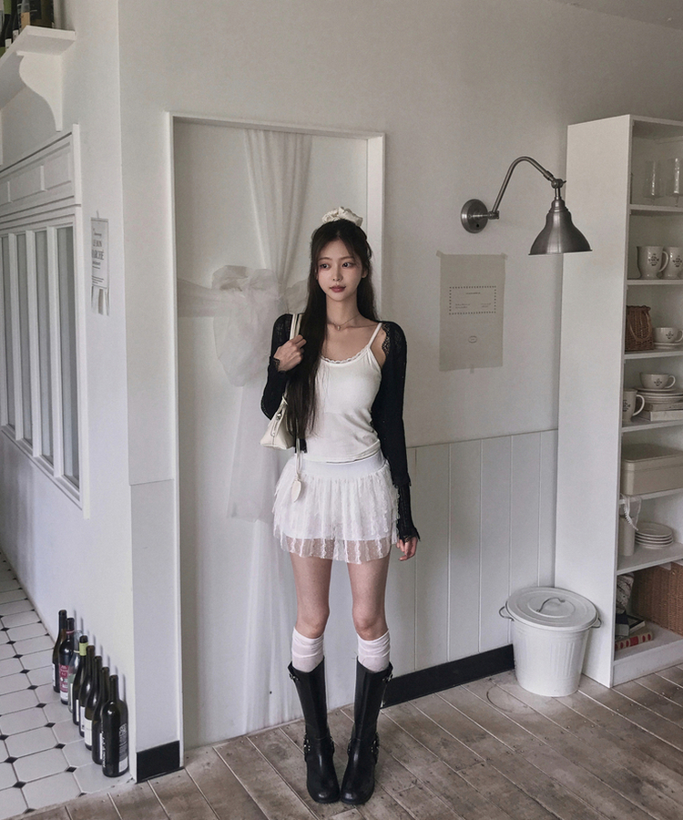 レースフリルシースルーカーディガン(6color) BLACK