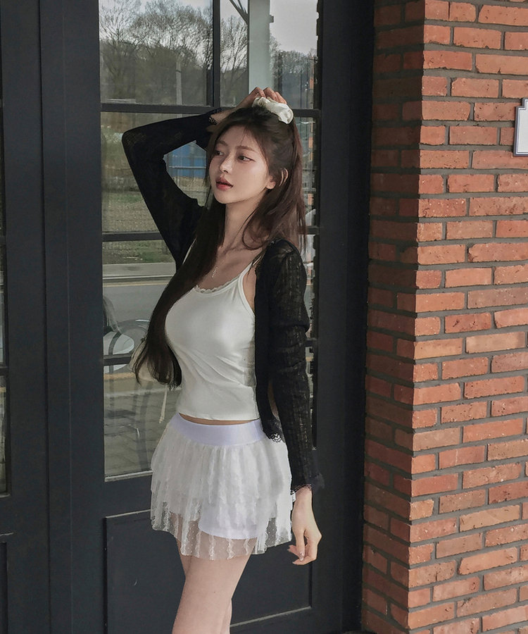 レースフリルシースルーカーディガン(6color) BLACK