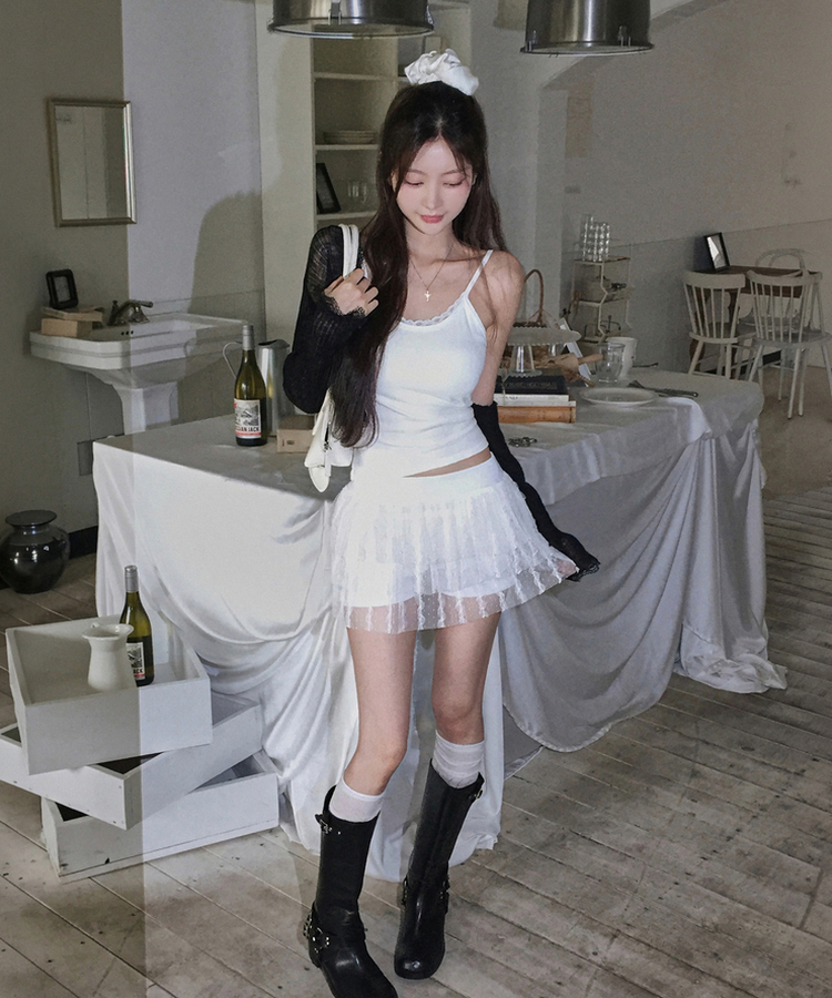 レースフリルシースルーカーディガン(6color) BLACK