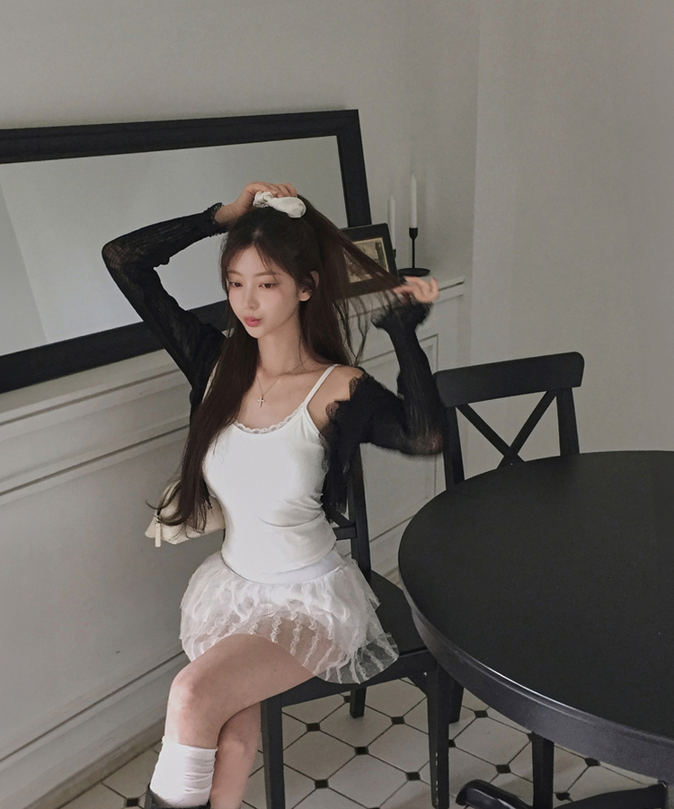 レースフリルシースルーカーディガン(6color) BLACK