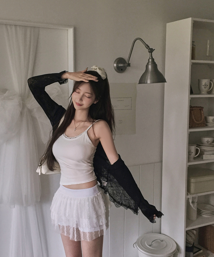 レースフリルシースルーカーディガン(6color) BLACK