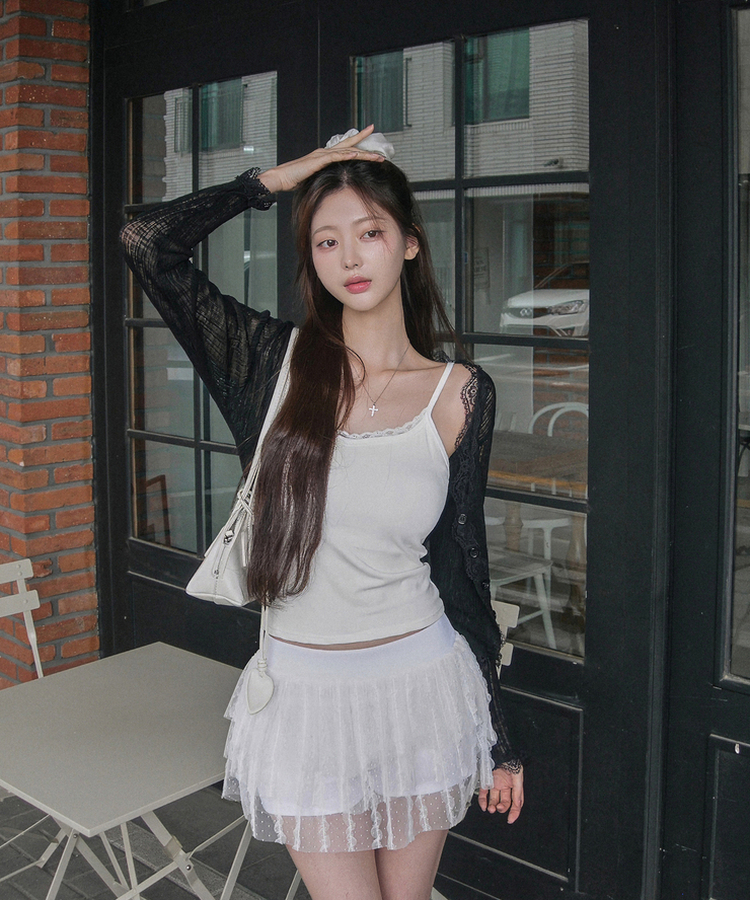 レースフリルシースルーカーディガン(6color) BLACK