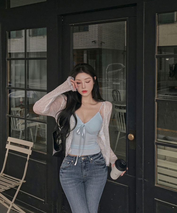 レースフリルシースルーカーディガン(6color) WHITE