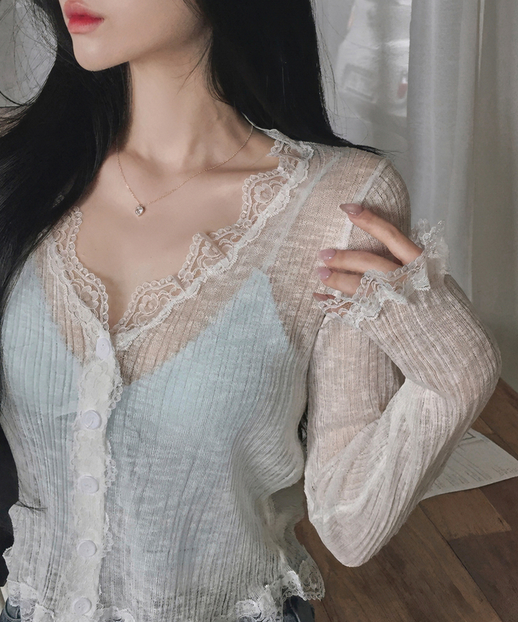 レースフリルシースルーカーディガン(6color) WHITE