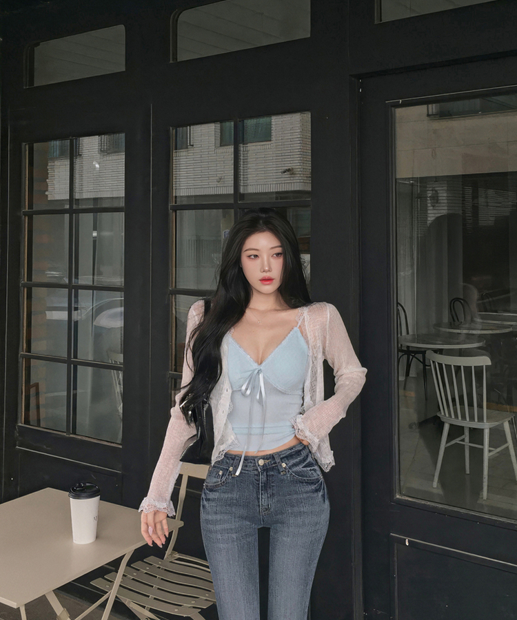 レースフリルシースルーカーディガン(6color) WHITE