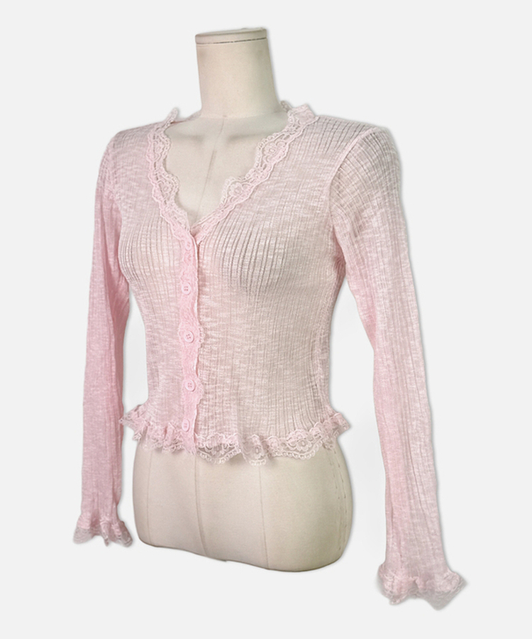 レースフリルシースルーカーディガン(6color)