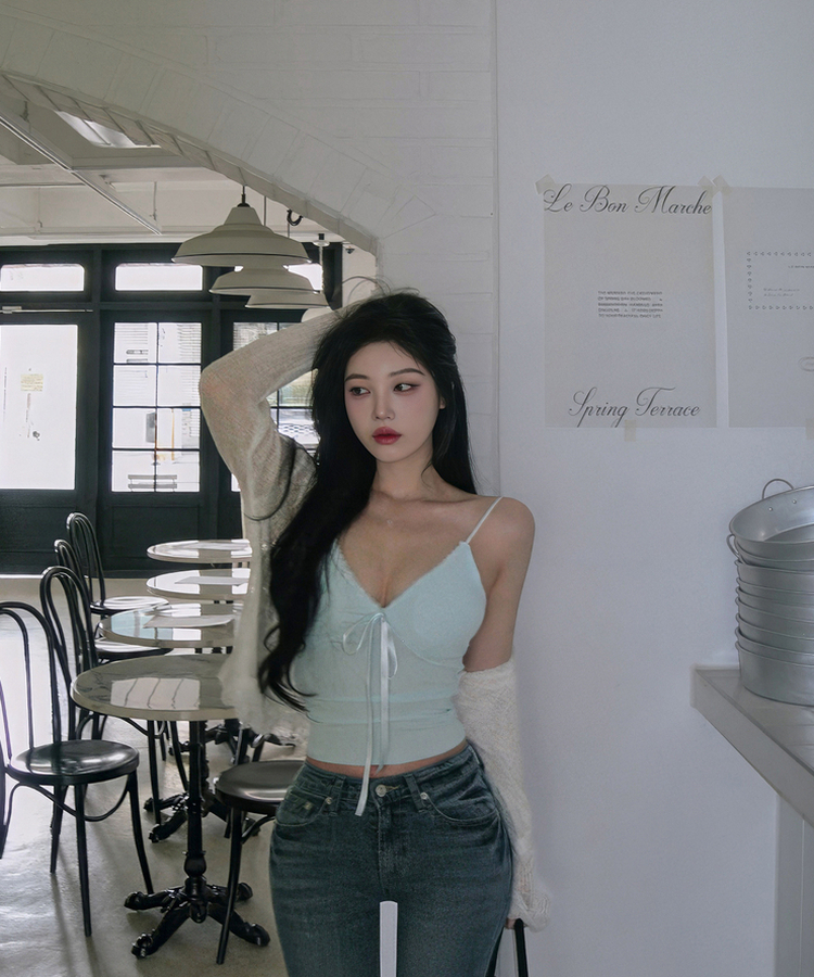 レースリボンリブキャミソール(5color) SKYBLUE