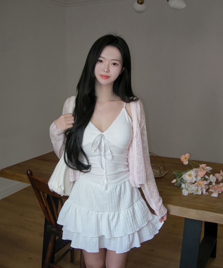 レースリボンリブキャミソール(5color) WHITE