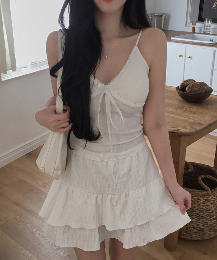 レースリボンリブキャミソール(5color) WHITE