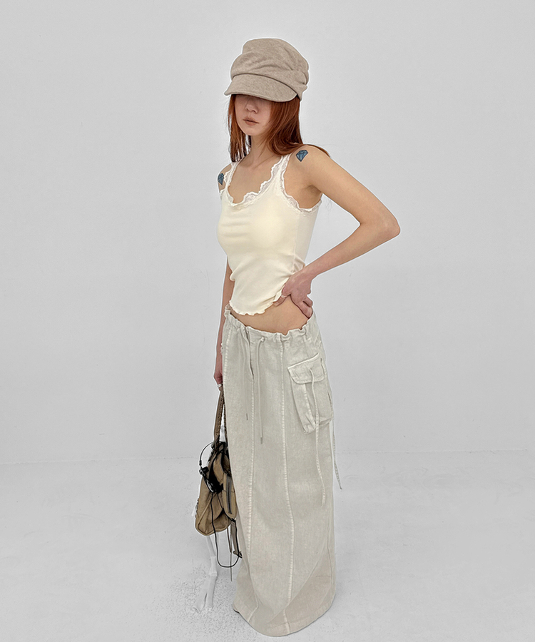 【カップ付き】レースクロップフリルキャミソール CREAM