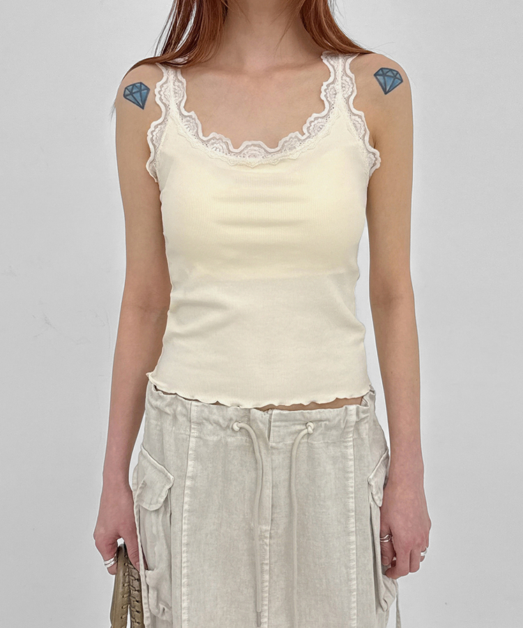 【カップ付き】レースクロップフリルキャミソール CREAM