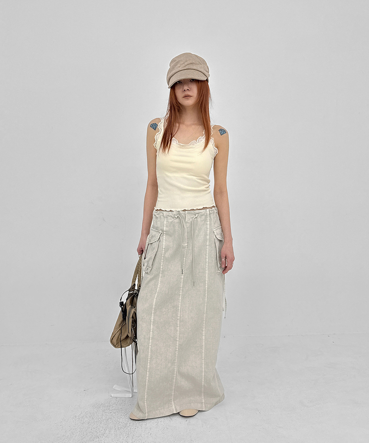 【カップ付き】レースクロップフリルキャミソール CREAM