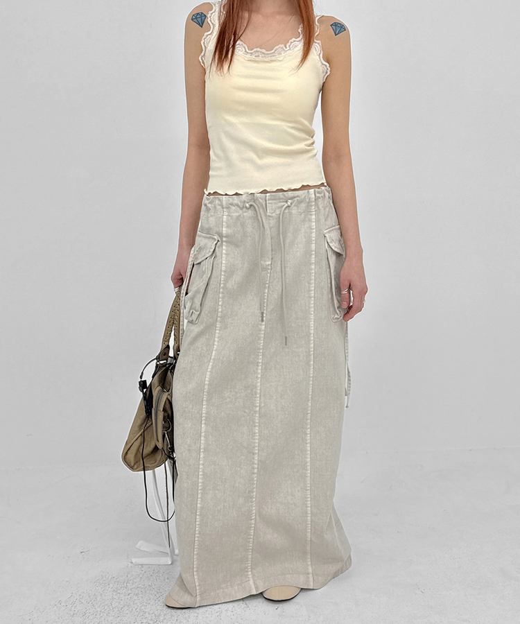 【カップ付き】レースクロップフリルキャミソール CREAM