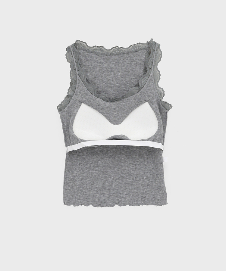 【カップ付き】レースクロップフリルキャミソール
