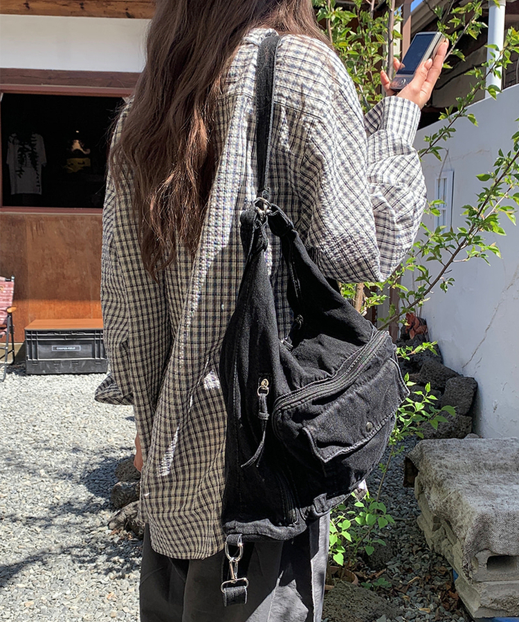 マルチポケットデニムクロスバック BLACK DENIM