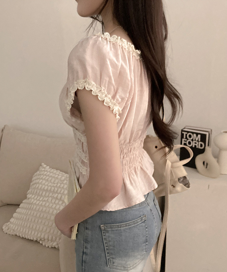 レースフリル半袖ブラウス PINK