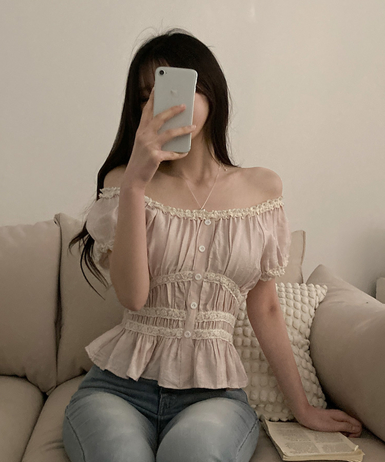 レースフリル半袖ブラウス PINK