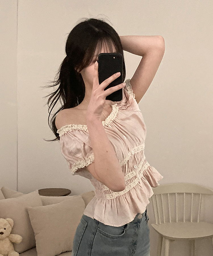 レースフリル半袖ブラウス PINK