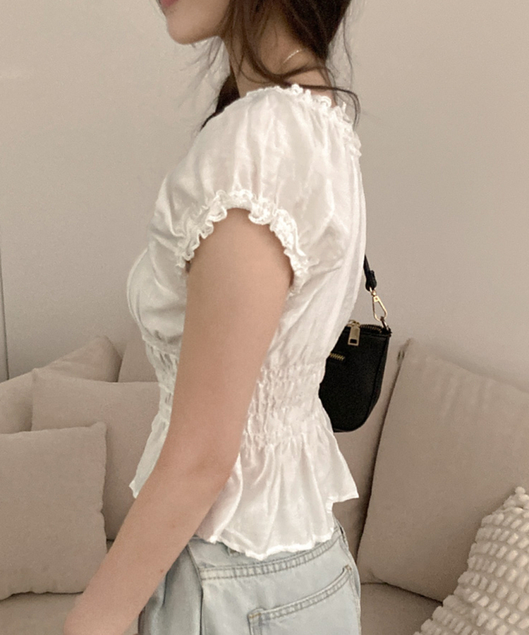 レースフリル半袖ブラウス WHITE