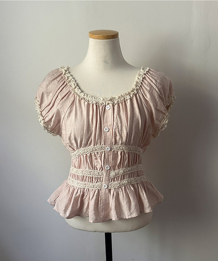 レースフリル半袖ブラウス