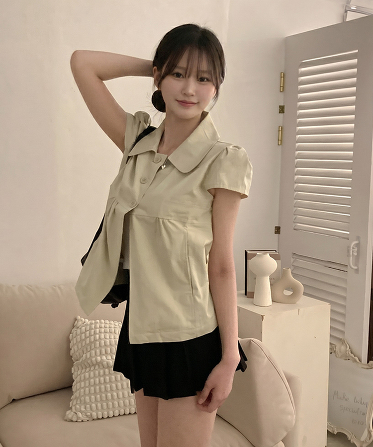 キャップスリーブ半袖ブラウス BEIGE