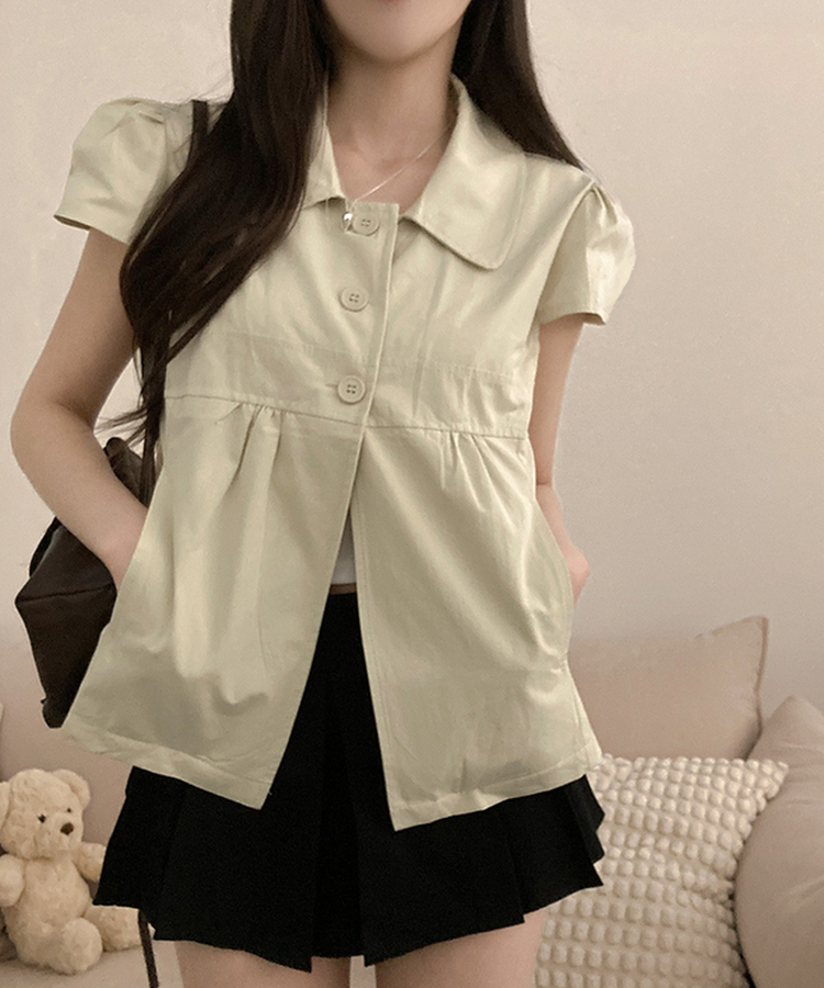 キャップスリーブ半袖ブラウス BEIGE