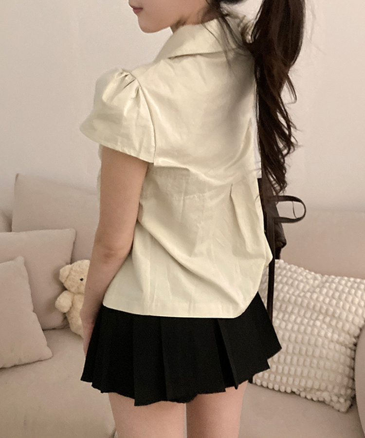 キャップスリーブ半袖ブラウス BEIGE