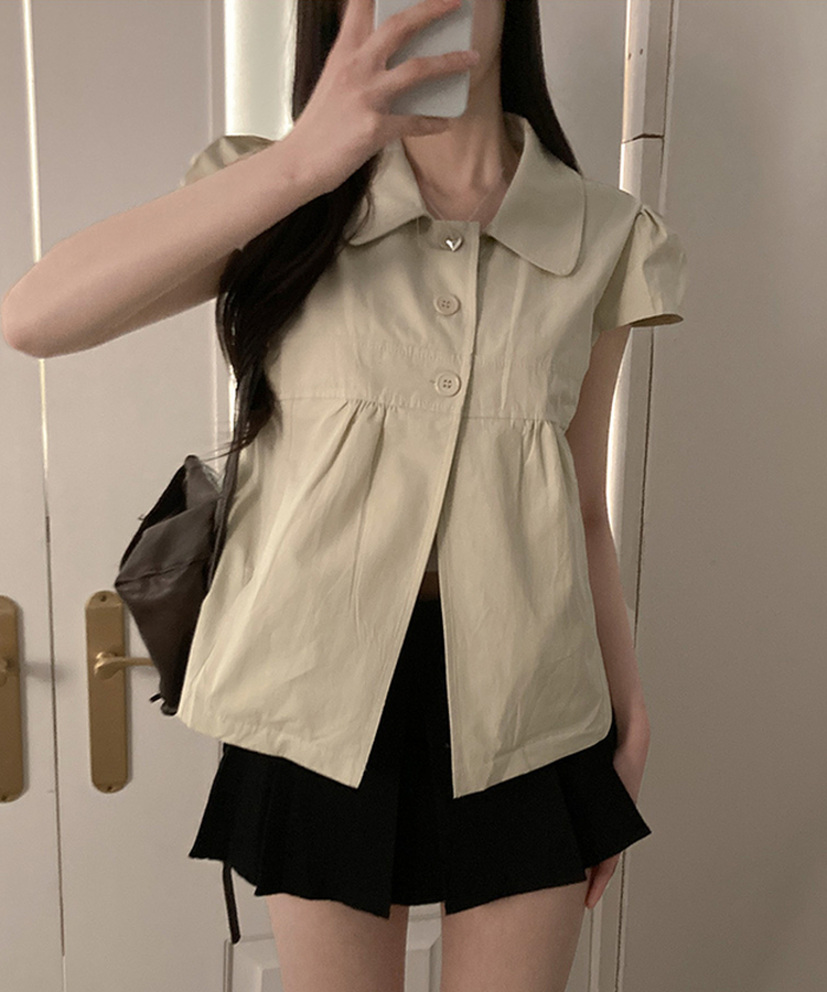 キャップスリーブ半袖ブラウス BEIGE