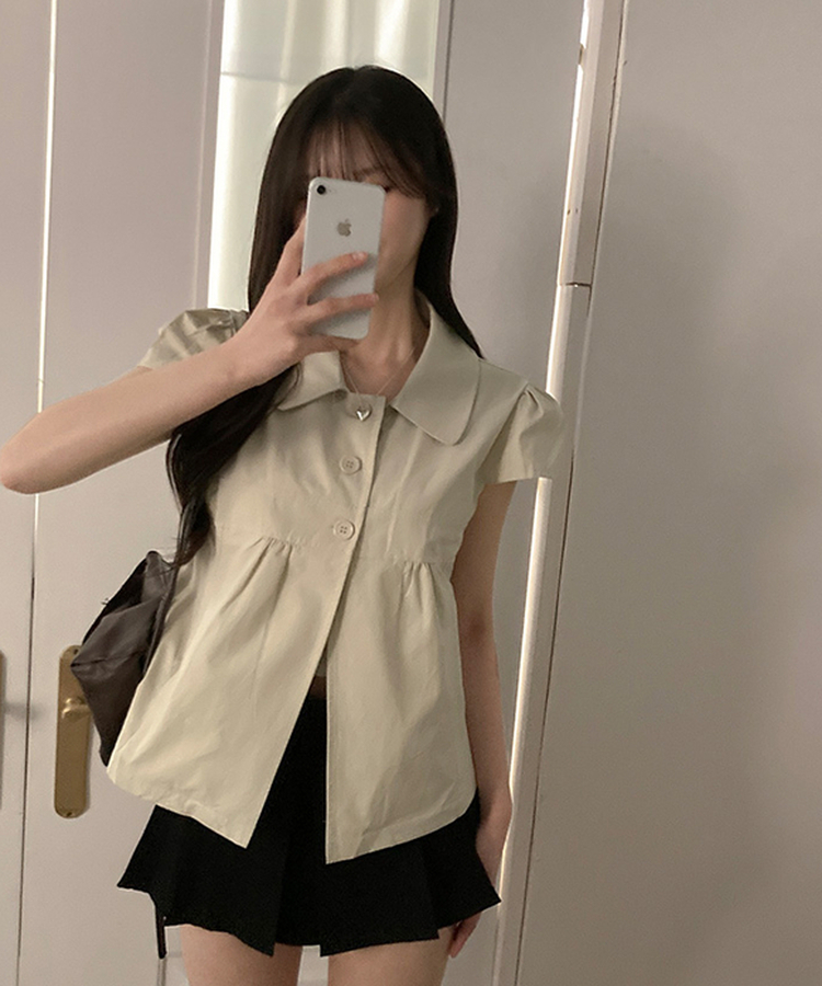 キャップスリーブ半袖ブラウス BEIGE