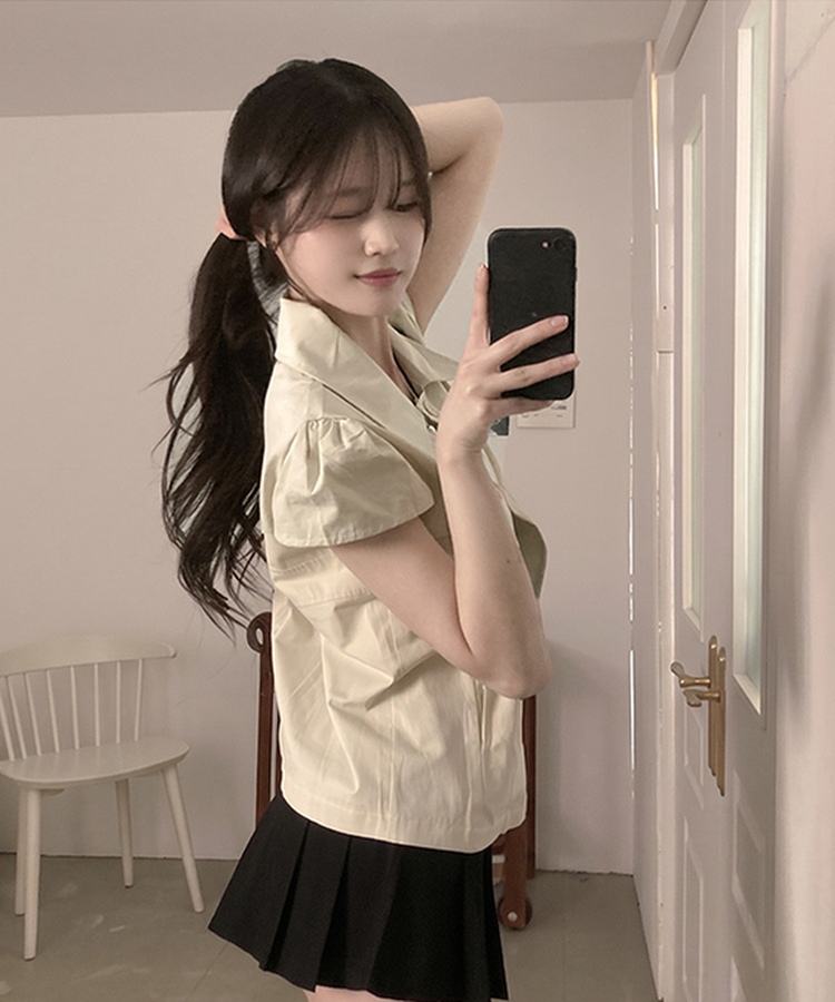 キャップスリーブ半袖ブラウス BEIGE