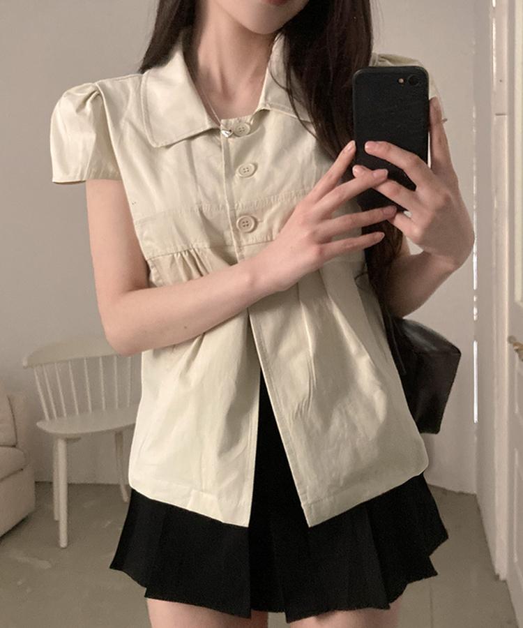 キャップスリーブ半袖ブラウス BEIGE