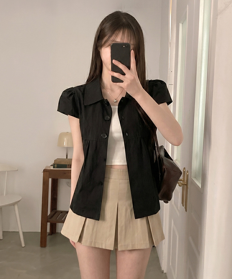 キャップスリーブ半袖ブラウス BLACK