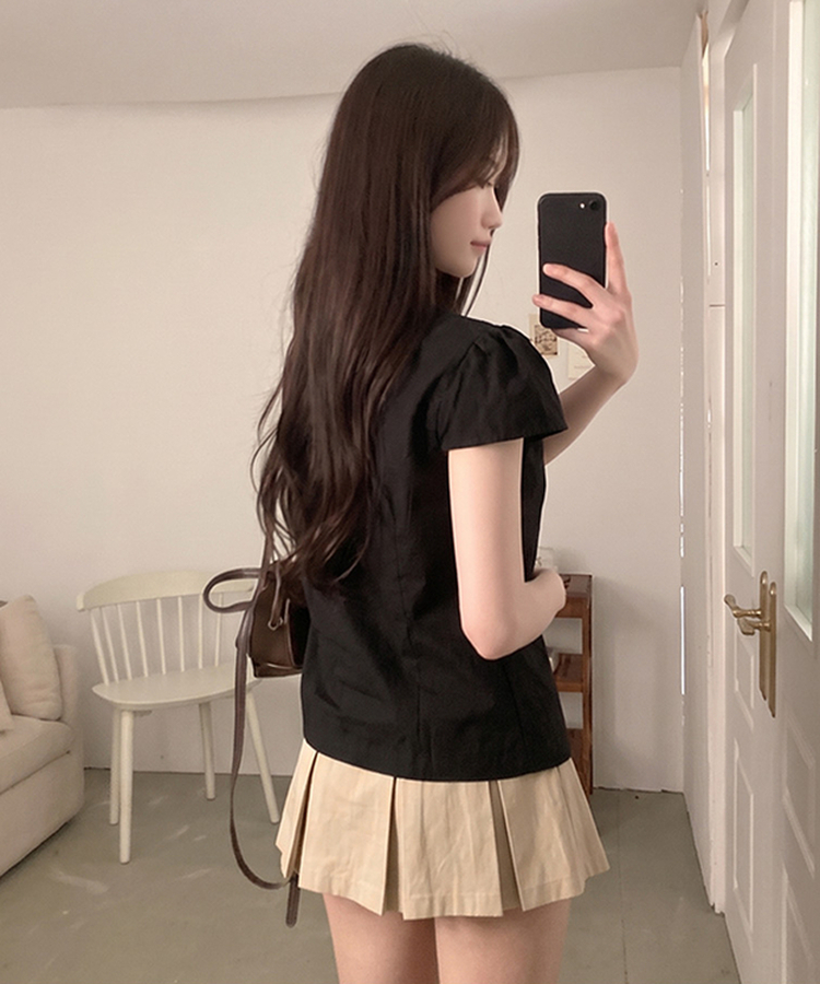 キャップスリーブ半袖ブラウス BLACK