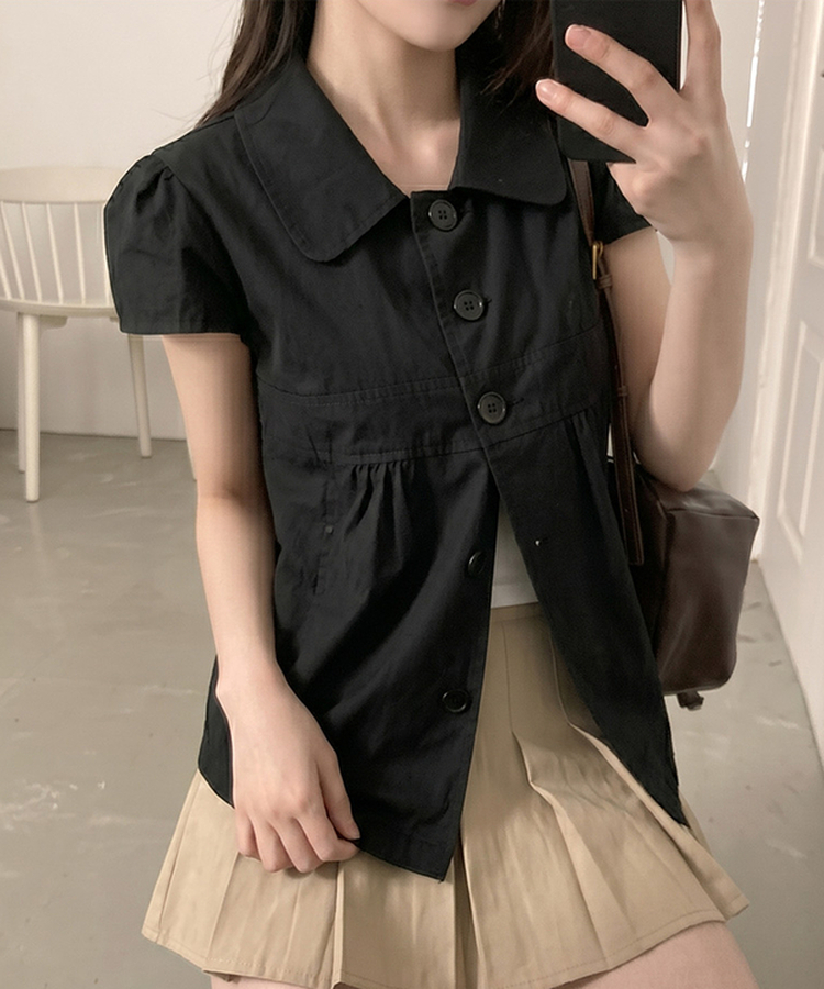 キャップスリーブ半袖ブラウス BLACK