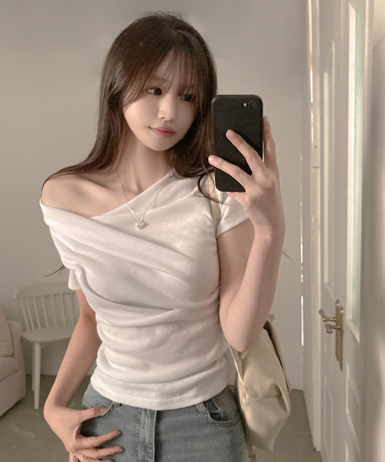 ドレープアンバランス半袖Tシャツ WHITE