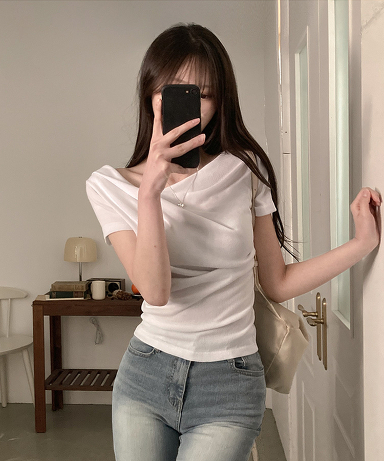 ドレープアンバランス半袖Tシャツ WHITE