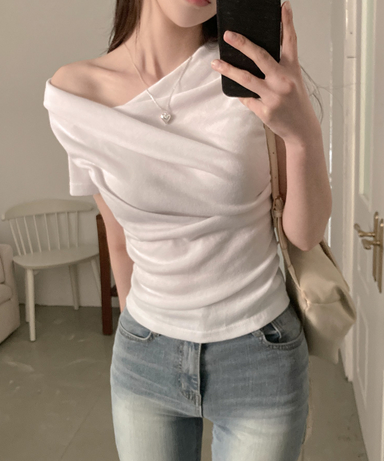 ドレープアンバランス半袖Tシャツ WHITE