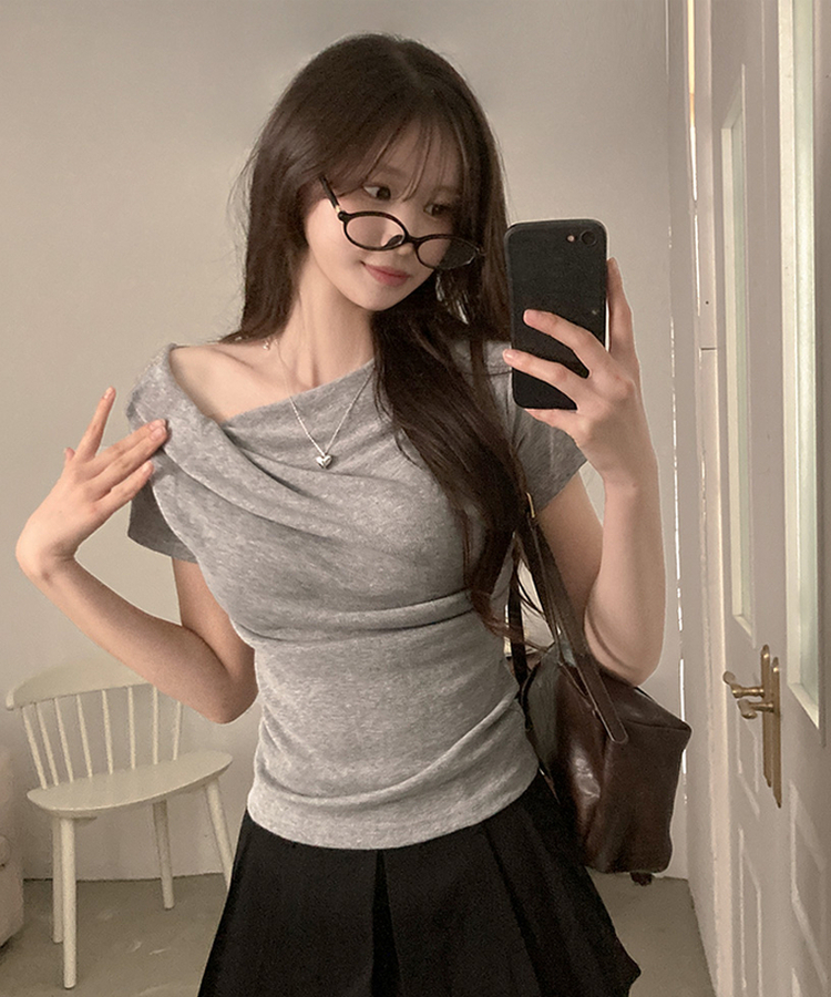 ドレープアンバランス半袖Tシャツ GREY