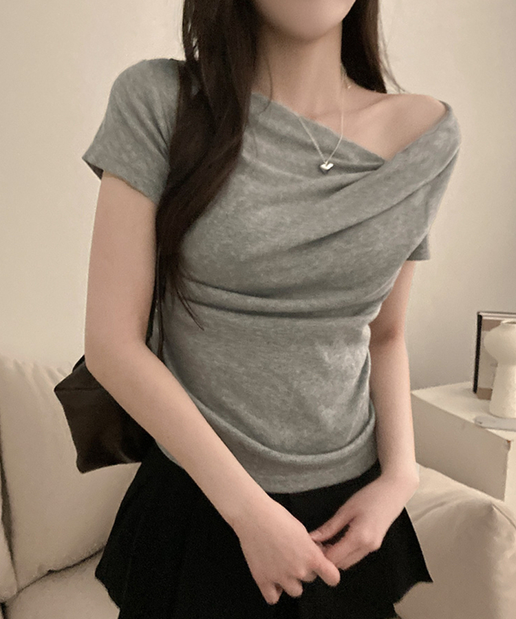 ドレープアンバランス半袖Tシャツ GREY