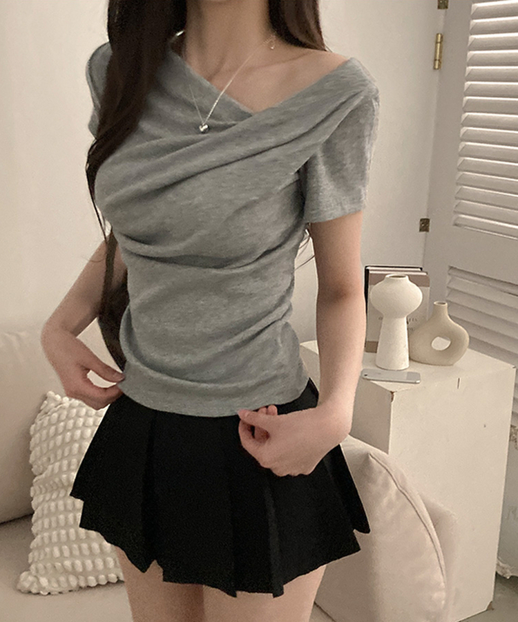 ドレープアンバランス半袖Tシャツ GREY