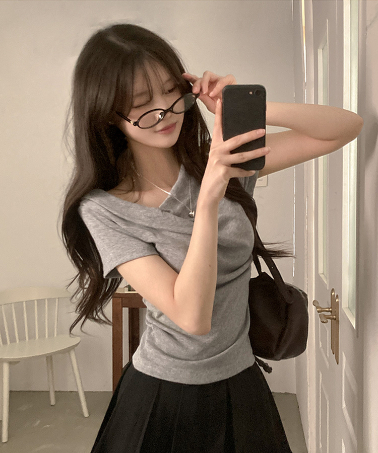 ドレープアンバランス半袖Tシャツ GREY