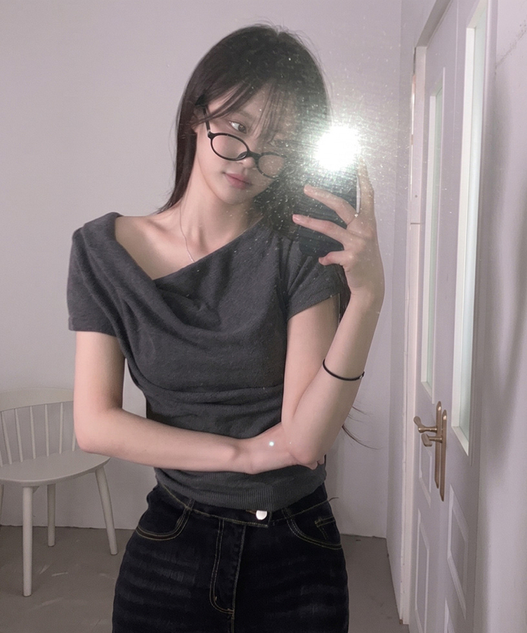 ドレープアンバランス半袖Tシャツ CHARCOAL