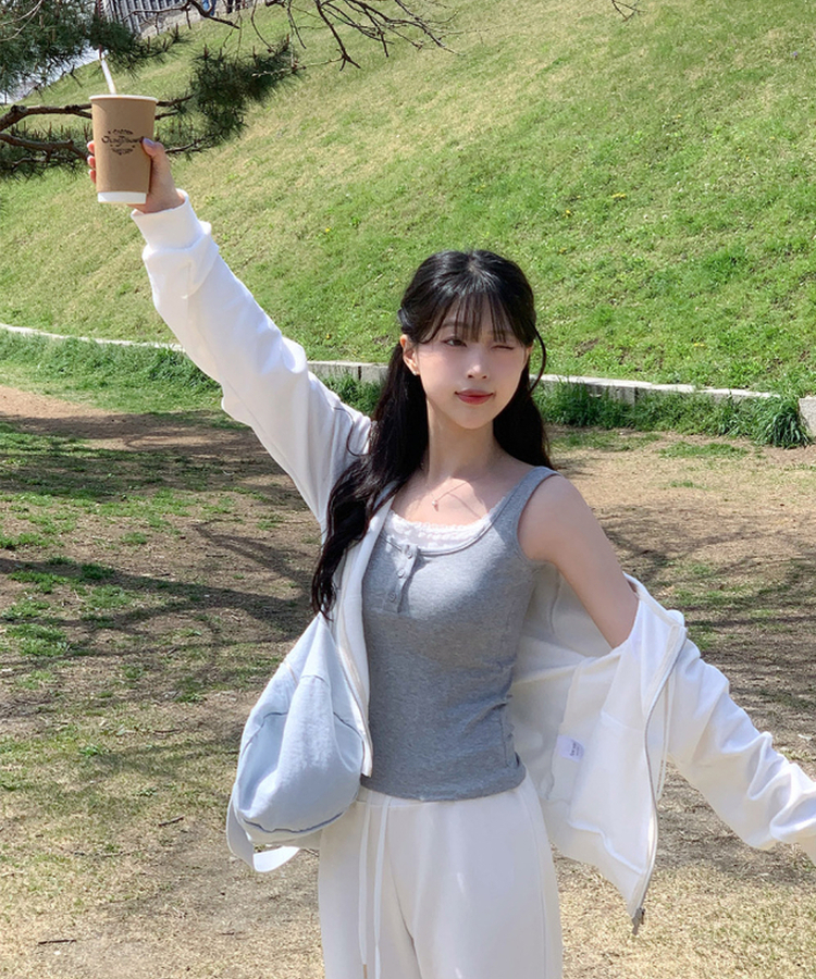 レースレイヤードスリーブレス GREY