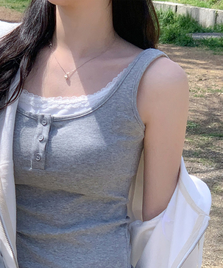 レースレイヤードスリーブレス GREY