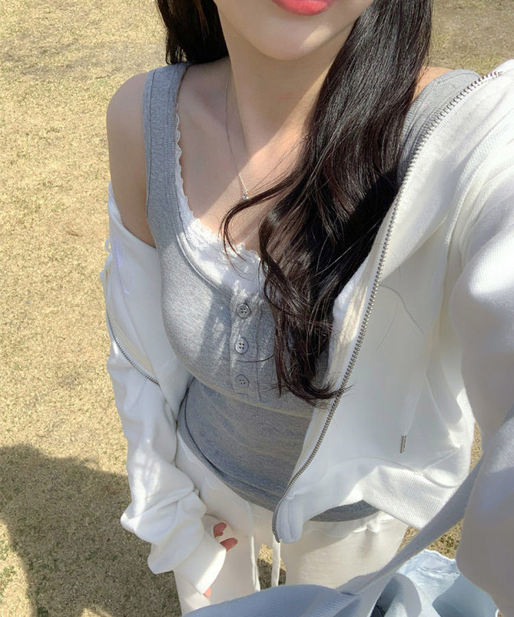 レースレイヤードスリーブレス GREY