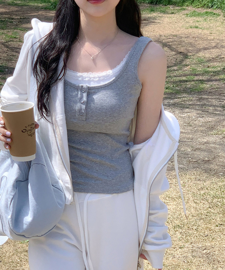 レースレイヤードスリーブレス GREY