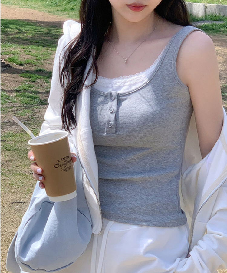 レースレイヤードスリーブレス GREY