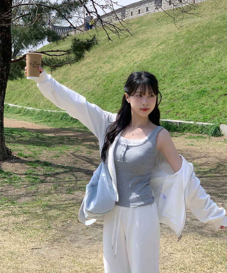 レースレイヤードスリーブレス GREY