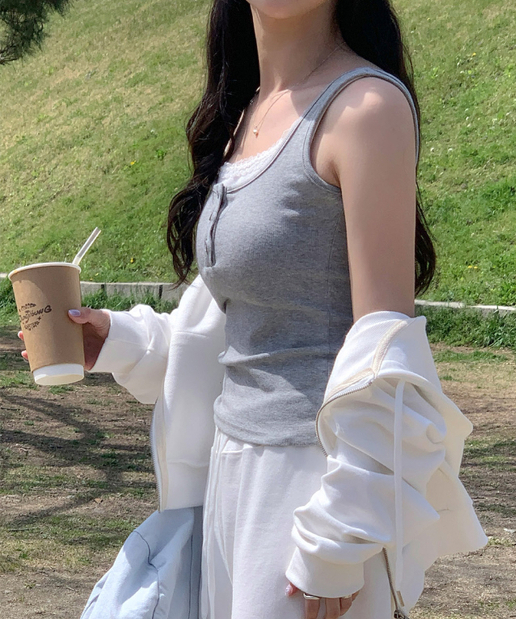 レースレイヤードスリーブレス GREY