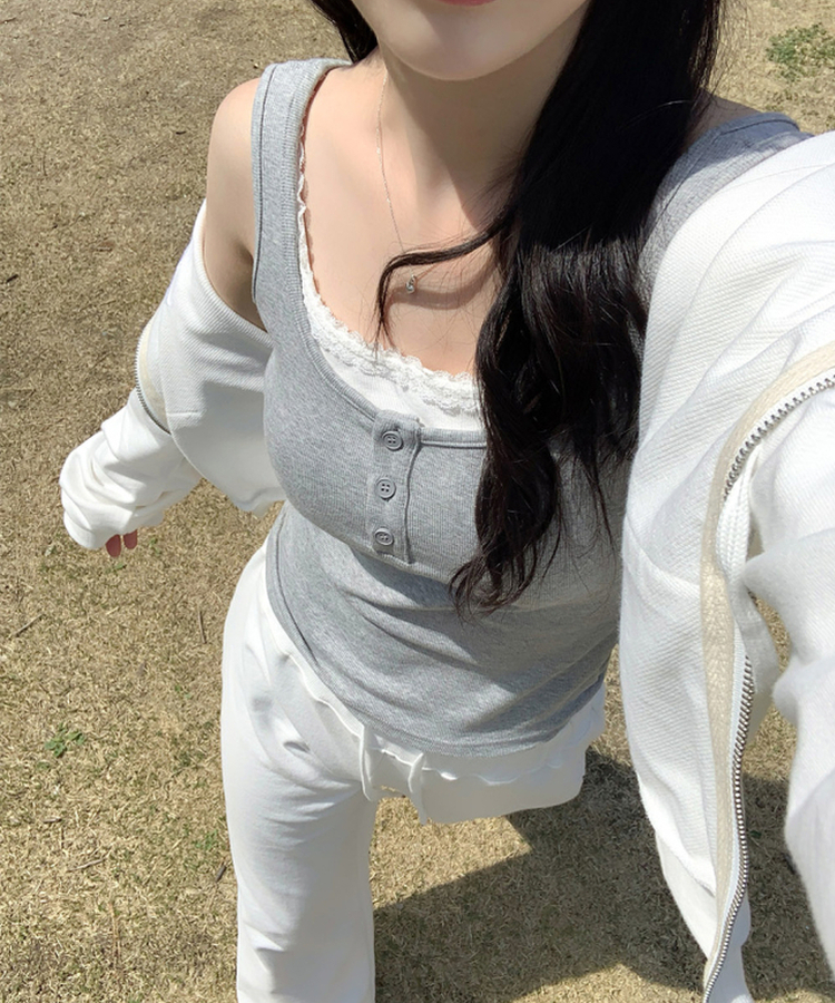 レースレイヤードスリーブレス GREY